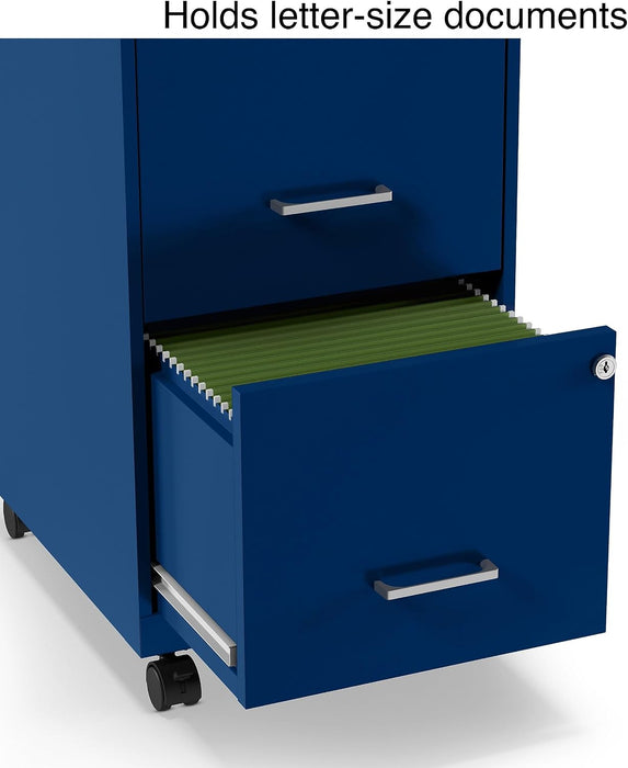 2-Drawer Vertical File Cabinet, Letter Size, Lockable, Blue