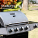 4 Burners Gas Grill, 52,000 BTU Cabinet Grill, Propane Grill, with Side Burner, Built with Stainless Steel, Silver&Black