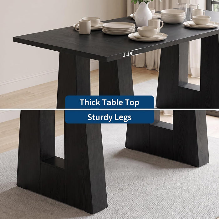 63" Dining Table for 4-6 People, Modern Kitchen Table, Black