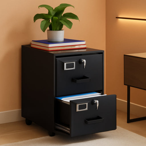 2 Drawer File Cabinet with Lock, Vertical Metal Filing Cabinets for Home Office, Lockable Storage File Cabinets under Desk, A4/Letter File Folders(Black)-Assembly Required