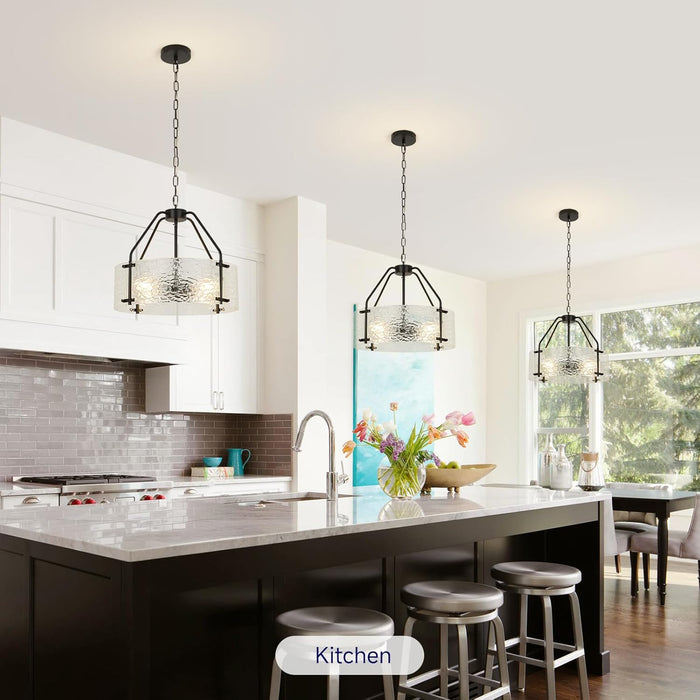 Matte Black Drum Crystal Chandelier Contemporary 17.7