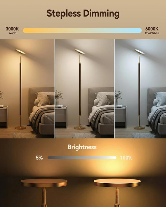 Wood Torchiere Floor Lamp Dimmable Color Temperature