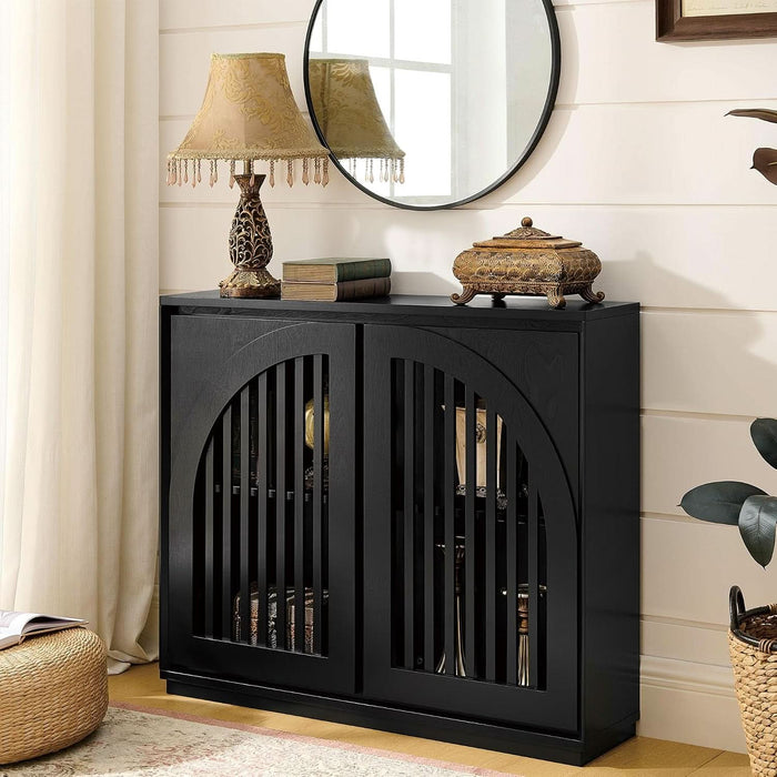 Black Sideboard Buffet Storage Cabinet,Narrow Small Entryway Cabinet
