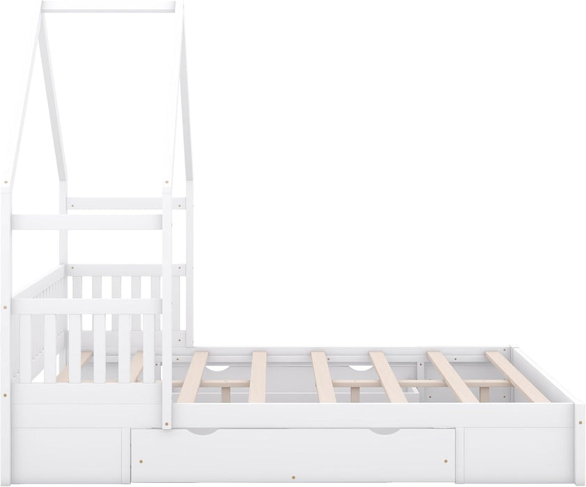 Queen Size Kids HouseBedFrame With UnderBedStorageDrawers