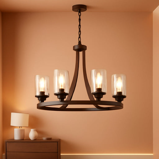 Round Rustic Farmhouse Ceiling Chandelier With Fauxwood