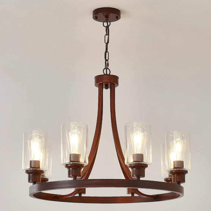 Round Rustic Farmhouse Ceiling Chandelier With Fauxwood