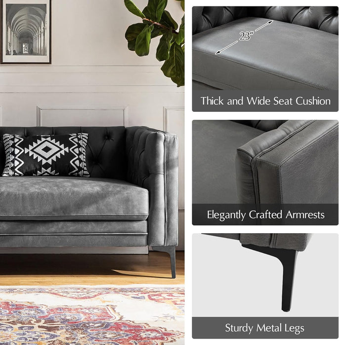84Inch FauxLeather SofaBed With MetalLegs Midcentury Upholstered
