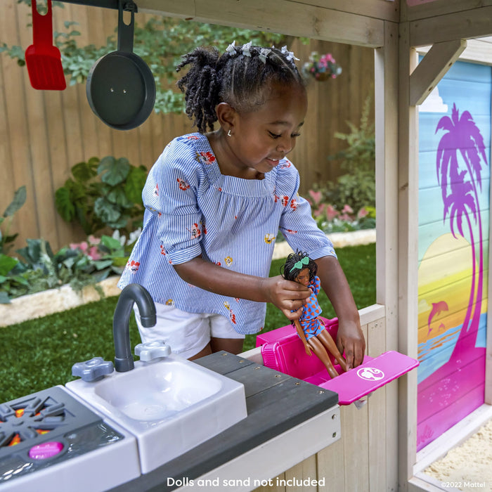 Barbie™ Seaside Wooden Outdoor Playhouse with Attachable Doll Table and Chairs