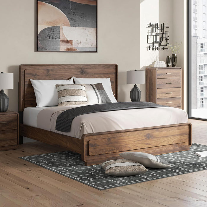 Signature Design by Ashley Hollinaze Contemporary Panel Platform Bed with LED Lighting, Foundation or Box Spring Not Needed, King, Dark Brown