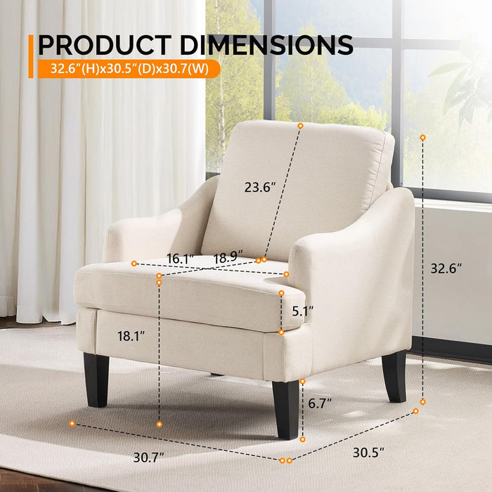 Beige Linen Upholstered Contemporary Accent Armchairs Pair