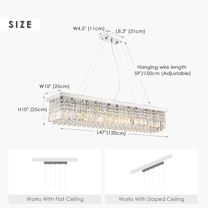 Rectangular Crystal Chandelier 47 Inch Pendant Chrome