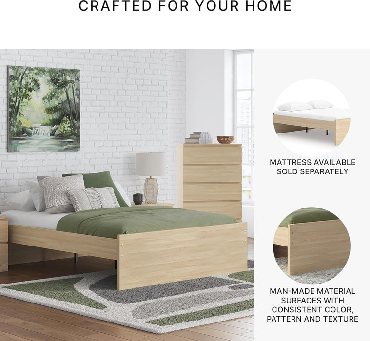 Signature Design by Ashley Onita Scandinavian Queen Platform Bed, Foundation or Box Spring Not Needed, Light Brown