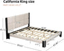 King Size Boucle Bed Frame with Square-Stitched Upholstered Headboard, Solid Wood Platform with Wood Slats, No Box Spring Needed, Beige and Black, Easy Assembly