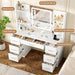 White Vanity Desk With Illuminated Mirror PowerOutlet