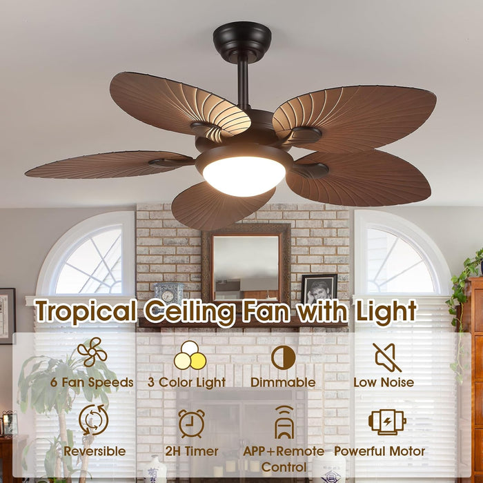44 Inch Brown Outdoor Ceiling Fan With Remote