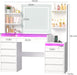 Vanity Desk with Mirror and Lights 3 Colors,White Makeup Vanity Table with Glass Top,10 RGB Drawers,4 Shelves and 5 Hooks,Dressing Table with Power Outlet & Nightstand for Bedroom FST70W