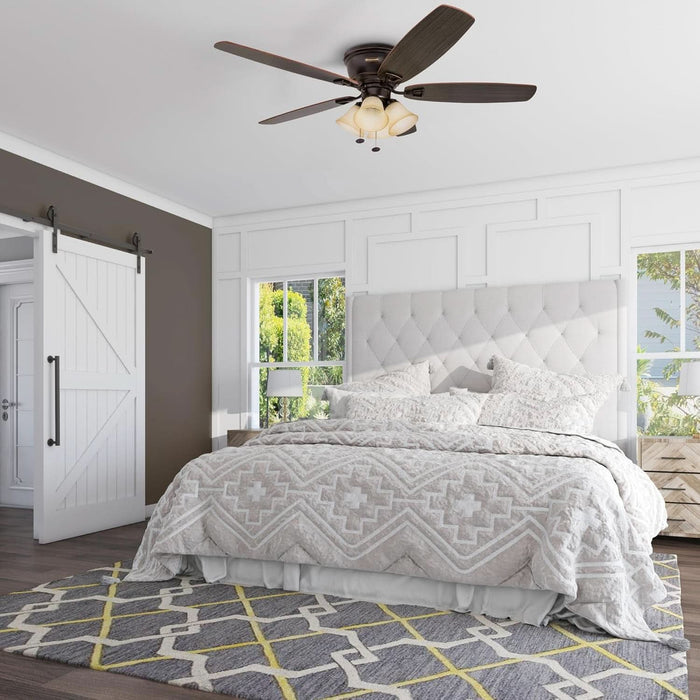 Ceiling Fans Glen Alden, 52 Inch Classic Flush Mount Indoor LED Ceiling Fan with Light, Pull Chain, Quick-2-Hang Dual Finish Blades, Reversible Motor - 50183 (Oil Rubbed Bronze)