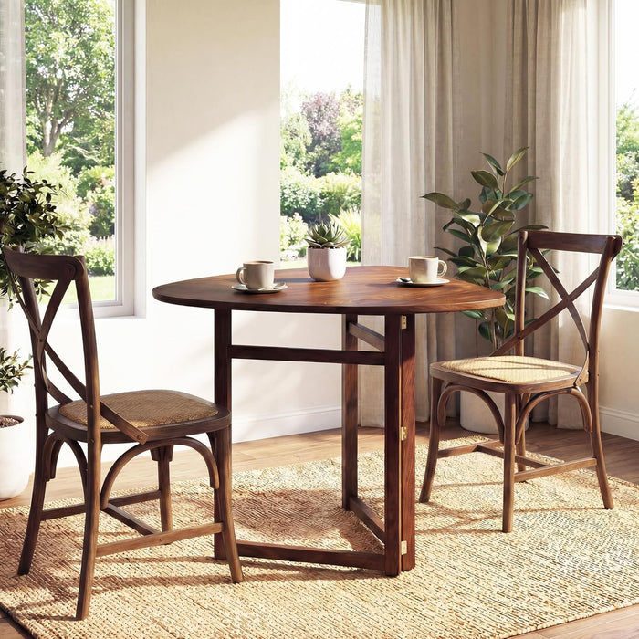 31.5" Folding Dining Table for 2-3, Drop Leaf Kitchen Table with Triangular Top & Solid Rubber Wood Frame, Space-Saving Dinner Table for Dinette, Small Space, Restaurant, Walnut