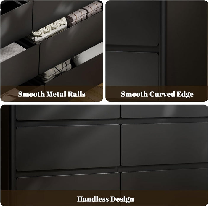 9 Drawer Dresser for Bedroom, 63" Long Black Chest of Drawers W/Led Lights