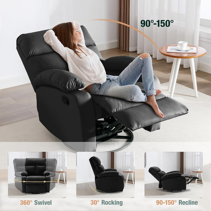 Swivel Rocker Recliner, Small Rocking Recliners for Small Spaces, Rocking Recliner Chair for Living Room, RV, Bedroom, Nursery, Black