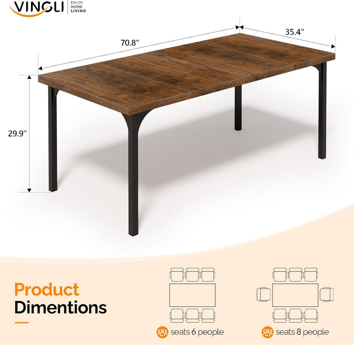 SeventyPointEight Inch Rustic Brown Farmhouse Dining Table