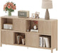 8 Cube Storage Organizer Bookshelf with Storage, 57 Inch Horizontal Bookcase with 4 Doors, Long Wooden Book Shelf for Living Room, Home Office (Light Walnut)