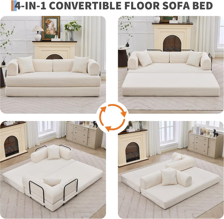 79 Inch ConvertibleSofaBed Beige Upholstery Comfort