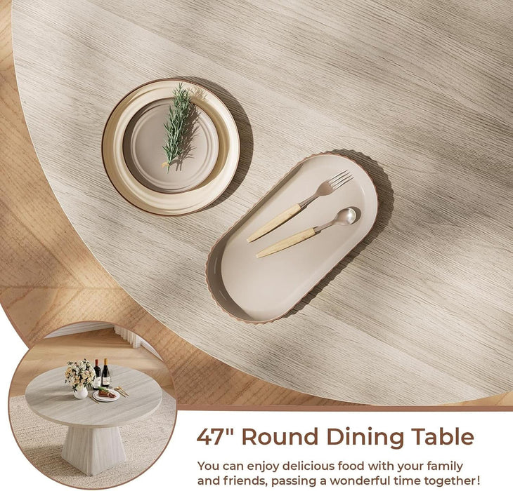 47 Inch round Dining Table for 4-6, Pedestal Kitchen Dinner Table White