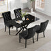 5 Pieces Modern Luxury Glass Dining Set, Minimalist Rectangle Dinner Room Set for 4, 47'' Black Glass Top Kitchen Table Set with Black Tufted Chairs, for Small Apartment Home