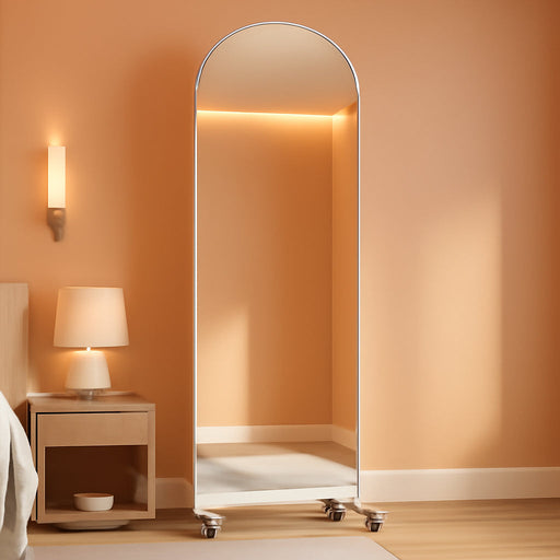 79" X 32" Arched Rolling Home Gym Mirror with Wheels, 360° Swivel Body Mirror with HD Tempered Glass, Large Floor Mirror for Yoga Room, Dance Studio, Bedroom & Home Gym