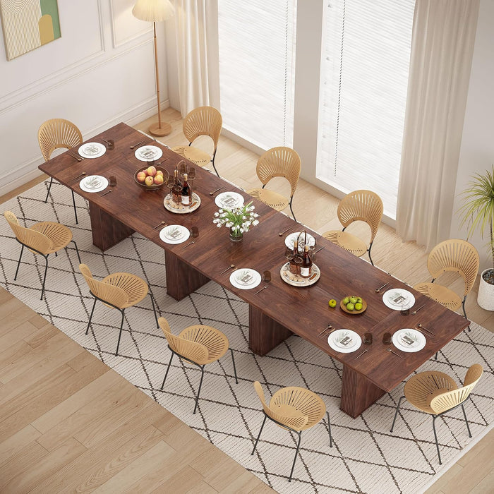 78 Inch Rectangular Dining Table for 6 to 10, Farmhouse Fluted Dining Kitchen Table, Modern Wood Long Dining Table for Kitchen Living Room, Walnut
