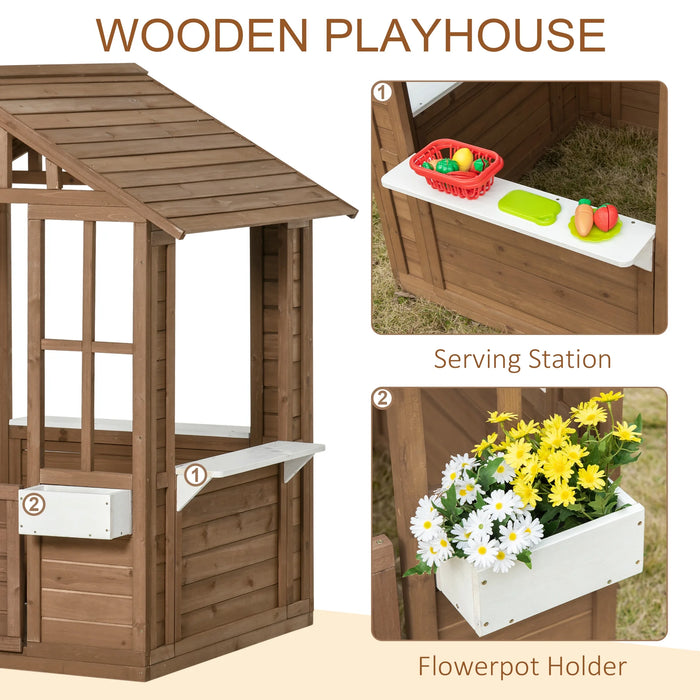 Playhouse for Kids Outdoor with Doors, Windows, Brown