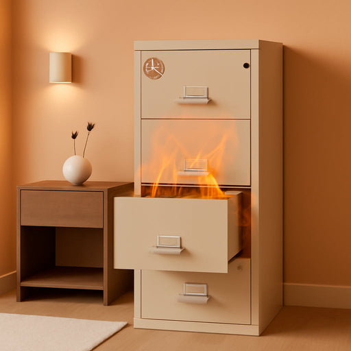 Vertical 4 Drawer Letter Fire Safe File Cabinet with Key Lock, 1 Hour Fire Rated, UL Rated & Water Resistant Home Safe, Made in the USA, Parchment