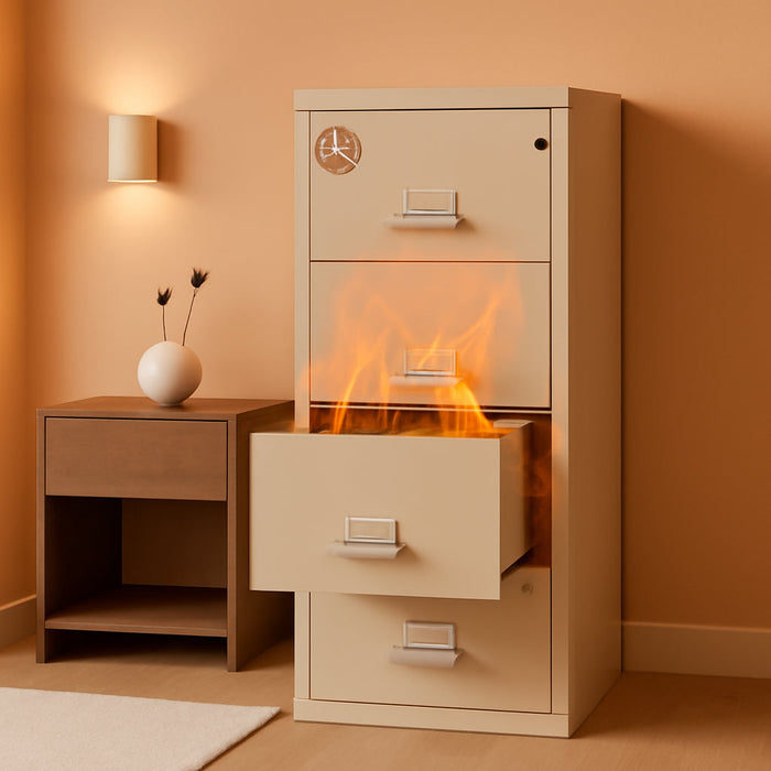 Vertical 4 Drawer Letter Fire Safe File Cabinet with Key Lock, 1 Hour Fire Rated, UL Rated & Water Resistant Home Safe, Made in the USA, Parchment