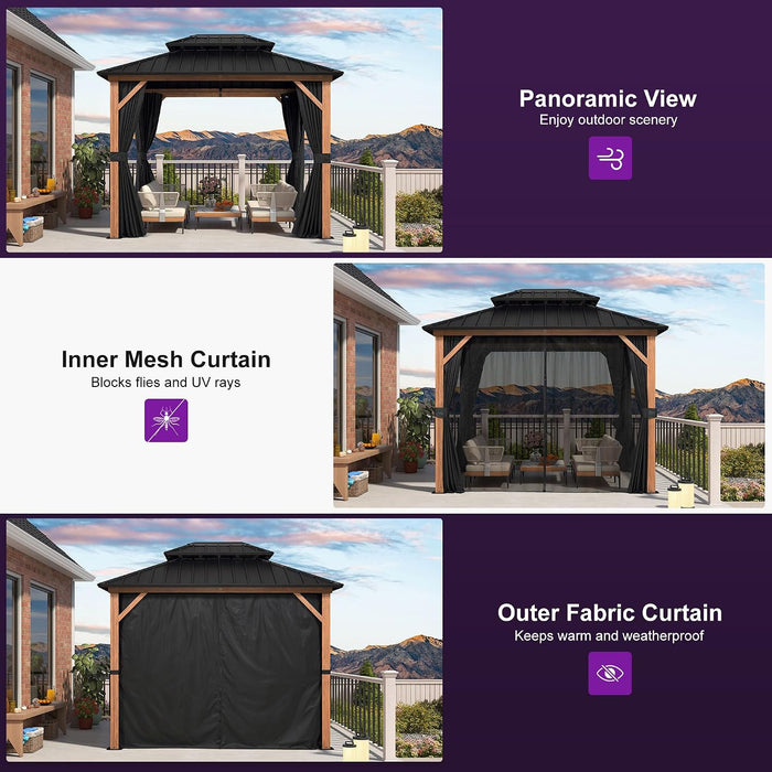 8x10 WeatherResistant Wood Grain Gazebo Aluminum Frame