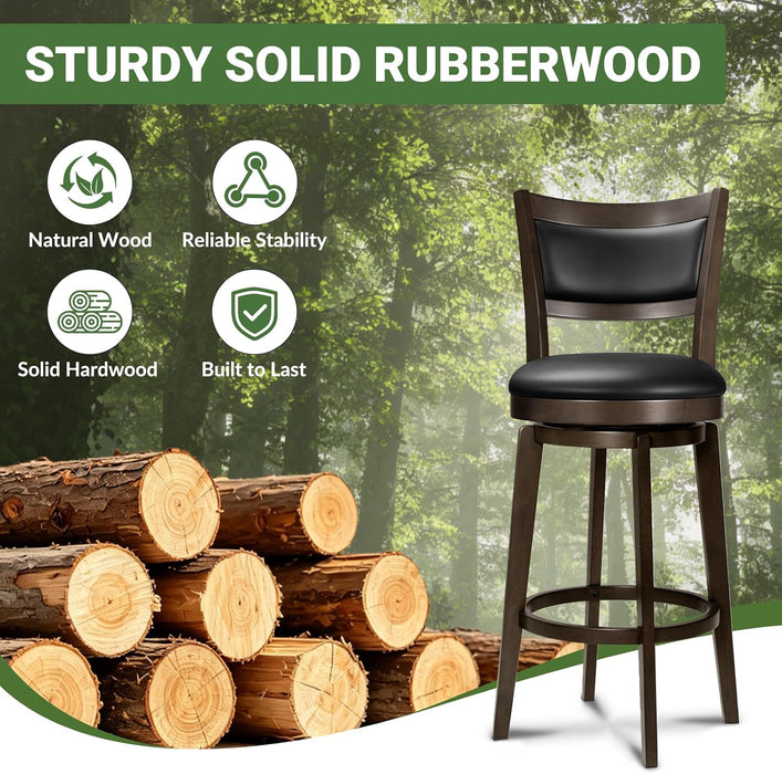26" Swivel Barstools Set of 2, Counter Height Stool with Back