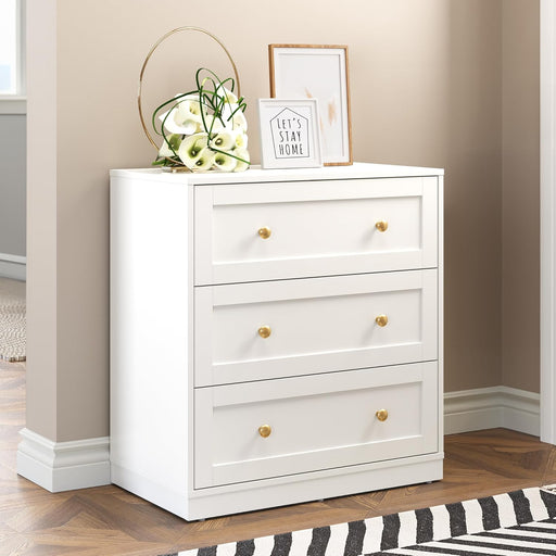 White 3 Drawer Dresser, Small Dresser for Bedroom, Wood Nightstand with Drawers, Modern Chest of Drawers for Closet, Living Room, Entryway
