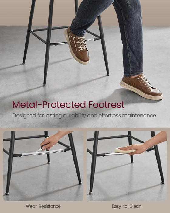 Bar Stools Set of 2, Bar Height Bar Stools with Back, Ergonomic Backrest, Synthetic Leather, Metal Legs, 28.7-Inch Tall Stools for Kitchen Island Home Bar, Coffee Brown ULBC888K02