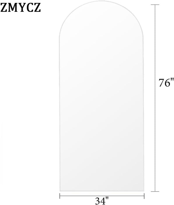 76"X34" Arch Full Length Mirror, Floor Length Hanging or Leaning, Body Mirror with Stand or Wall Mounted, Arched-Top Aluminum Frame for Bedroom (White)