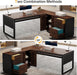 63-Inch L-Shaped Executive Desk, Modern Office Desk with Mobile File Cabinet, Large Executive Desks with Drawer, Business Furniture for Home Office, Dark Walnut & Black