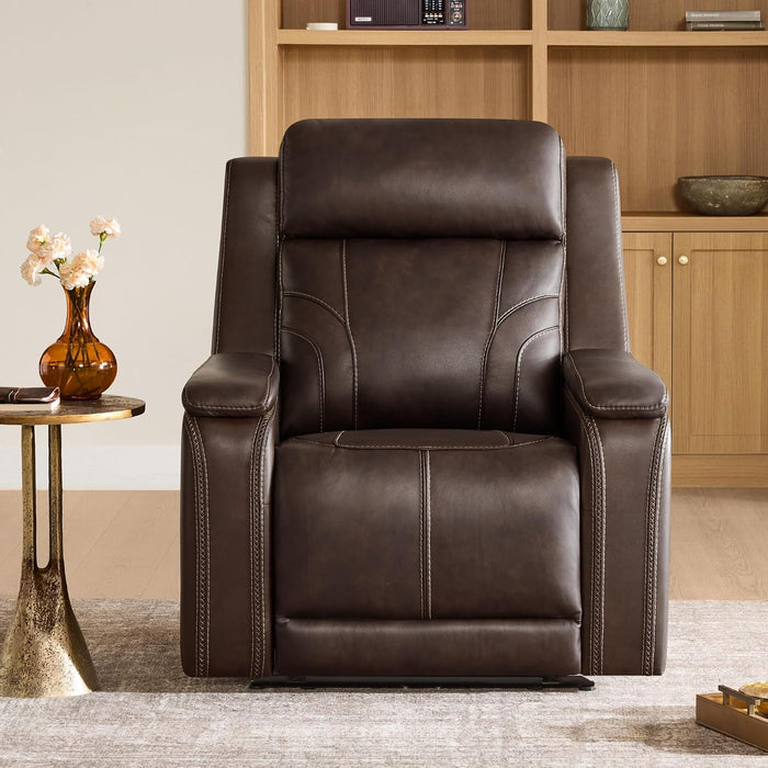 Power Recliner Lay Flat with Headrest, Leather Dark Brown