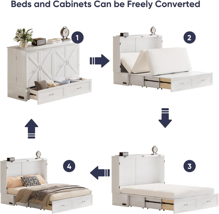 White Queen Murphy Cabinet Bed With StorageDrawers