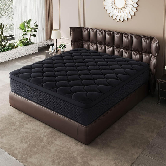 Premium 12 Inch Queen Size Mattress - Black Diamond Quilted, Individual Pocket Spring & Memory Foam Top, Luxurious Support, Pressure Relief