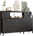 55" W Dresser for Bedroom with 14 Drawers, Chest of Drawers with Open Shelf, Fabric Storage Tower with Metal Frame & Wood Top, TV Stand Organizer for Clothes & Accessories (Black PU)