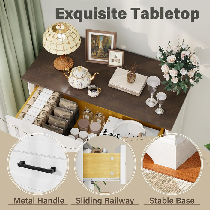 Tall Dresser for Bedroom, Farmhouse 5 Drawers Dresser, White&Brown