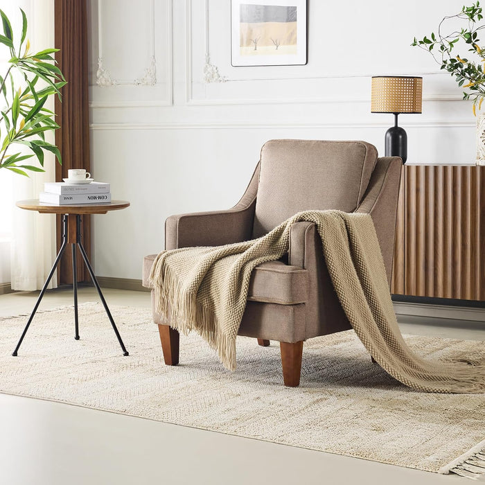 Light Brown Upholstered Midcentury Accent Chairs Pair
