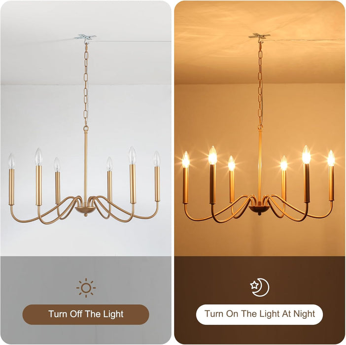 Six Light Gold Plated Chandelier IndustrialFarmhouseStyle