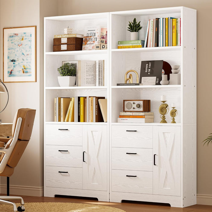71In Tall BookshelfStorageUnit With Doors And Drawers