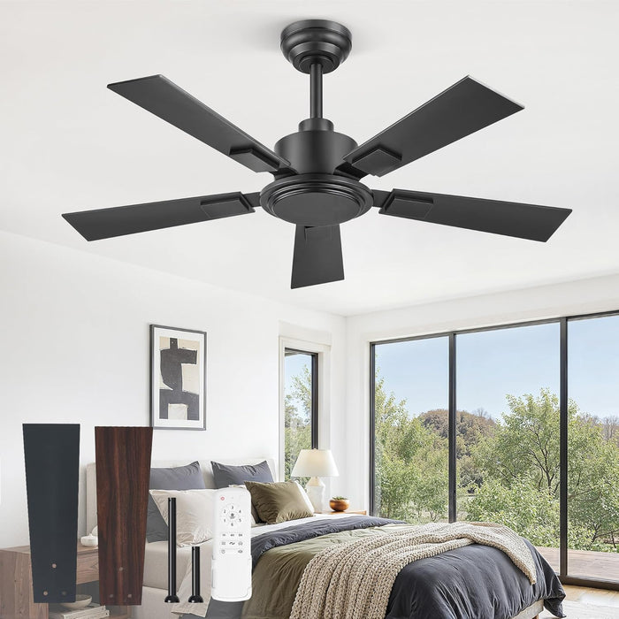 42 Inch Ceiling Fan No Light, Black Ceiling Fan without Lights, Quiet Reversible DC Motor, 6-Speeds, Small Ceiling Fan with Remote for Bedroom, Living Room, Patio, Indoor/Outdoor Use