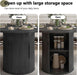 47 Inch round Dining Table for 4, Kitchen Table Dinner Table with 2-Layer Storage Shelf and Wood Slide Door for Home Dining Room Living Room (Black)